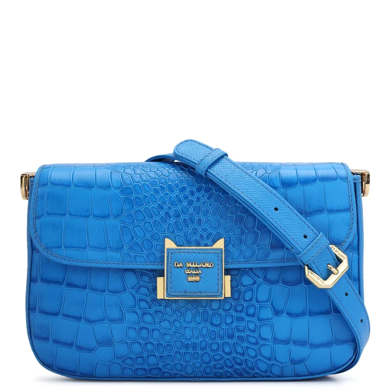 Da Milano Small Croco Leather Shoulder Bag - Blue